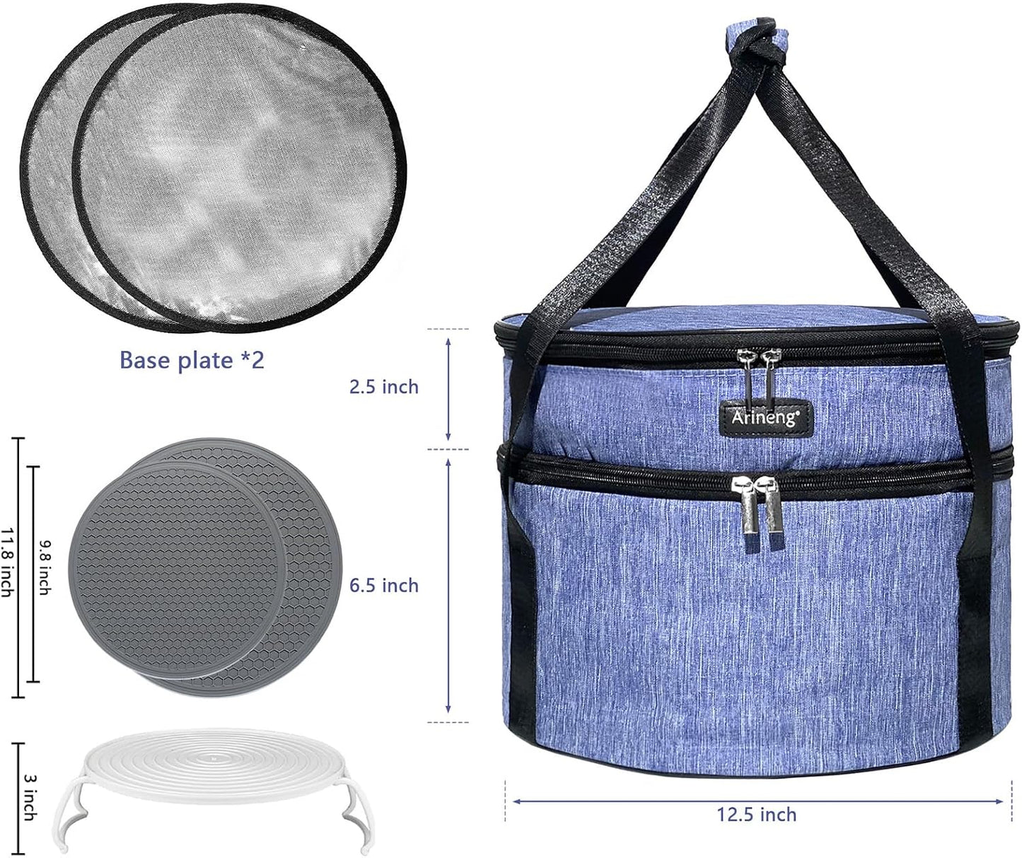 Pie Carrier, Hard-Sided Design, Insulated Bag For Casseroles, Round Insulated Cooler, Pie Tray With Lid And Handle For Hot And Cold Food Casserole Trays (Grey)