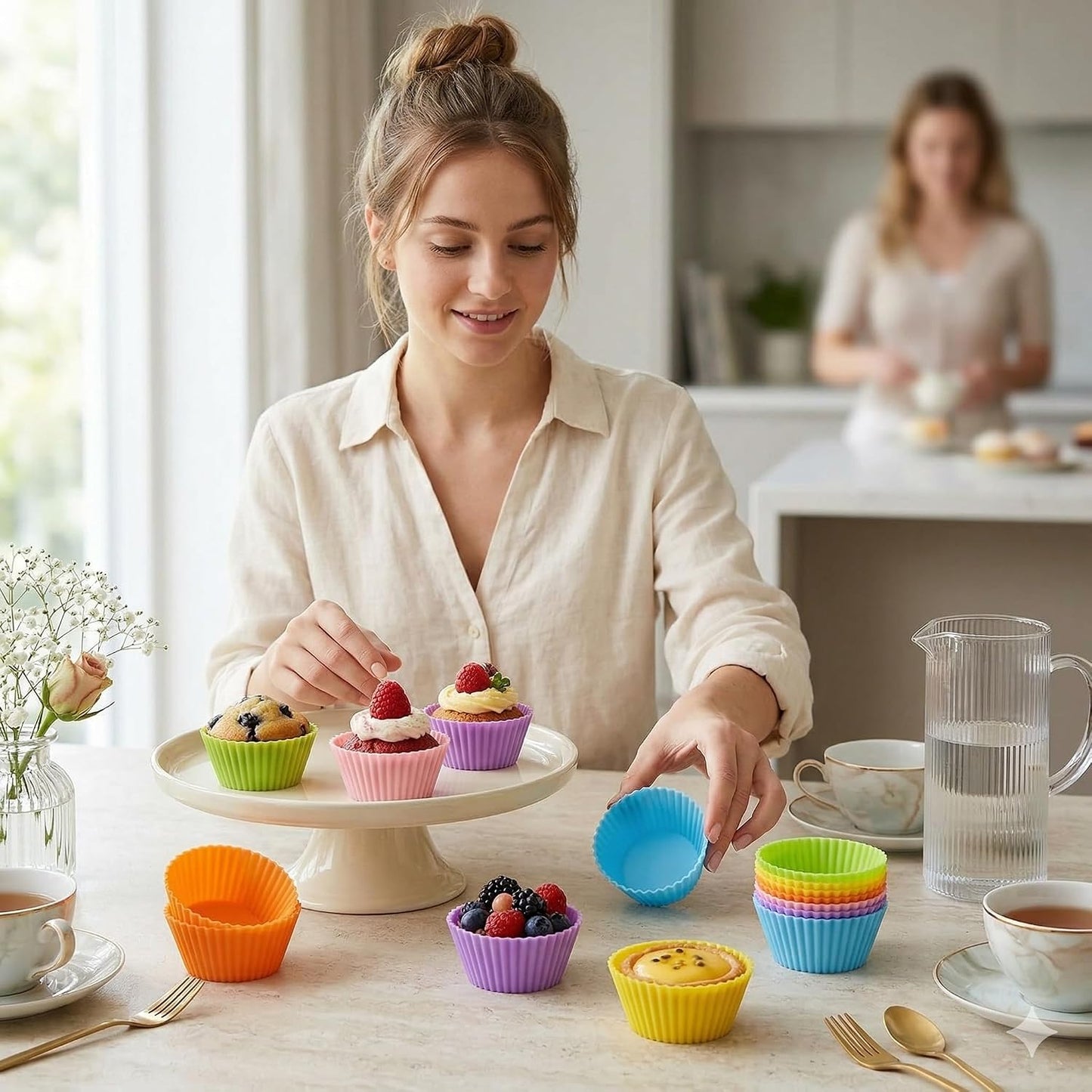Mini Muffin Pan - Reusable Silicone Cupcake Molds 2in 24 Pack - Small Baking Cups Truffle Cake Pan Set Nonstick in 6 Colors