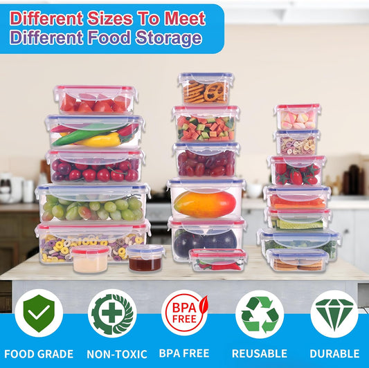 52-Piece Large Food Storage Containers with Lids Airtight, Health Material 85oz Leakproof Reusable Plastic Storage Containers, for Lunch, Meal Prep, and Leftovers, Kitchen Organizer, Freezer Container
