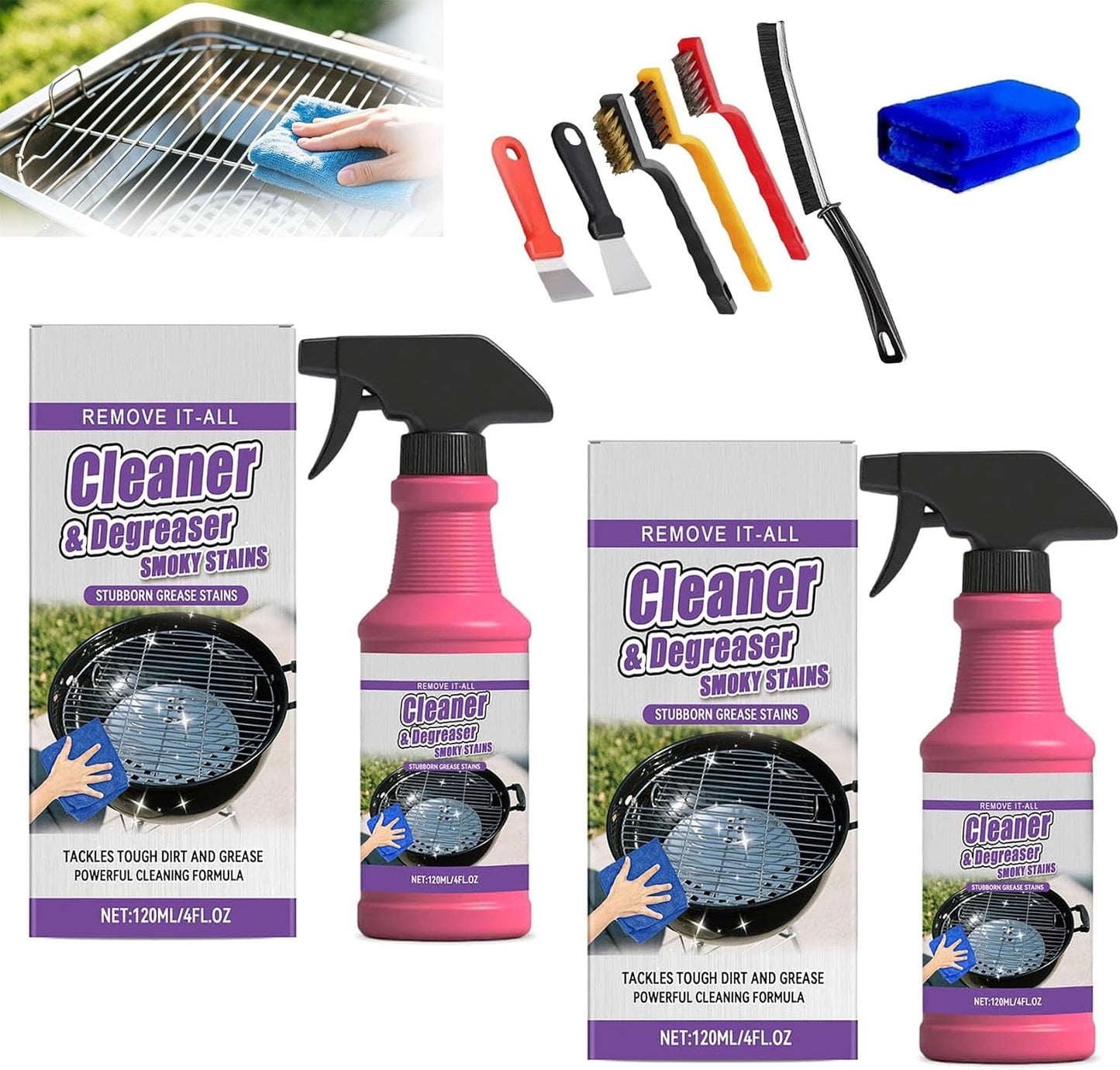 Fast-Acting Heavy-Duty Grill Degreaser Spray, Grease & Burnt Residue Cleaner for BBQ Grates Oven Stovetop Range Hood, Easy-Clean Kitchen Cleaner for Indoor Outdoor Cooking Surfaces (1pc)