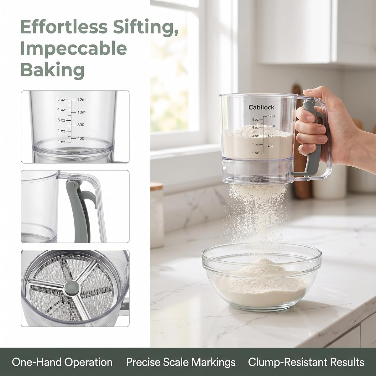 Cabilock Handheld Flour Sifter with Handle Fine Mesh Powder Strainer for Baking Flour Sugar Cocoa Powder Easy to Use and Clean for Home Restaurant Catering
