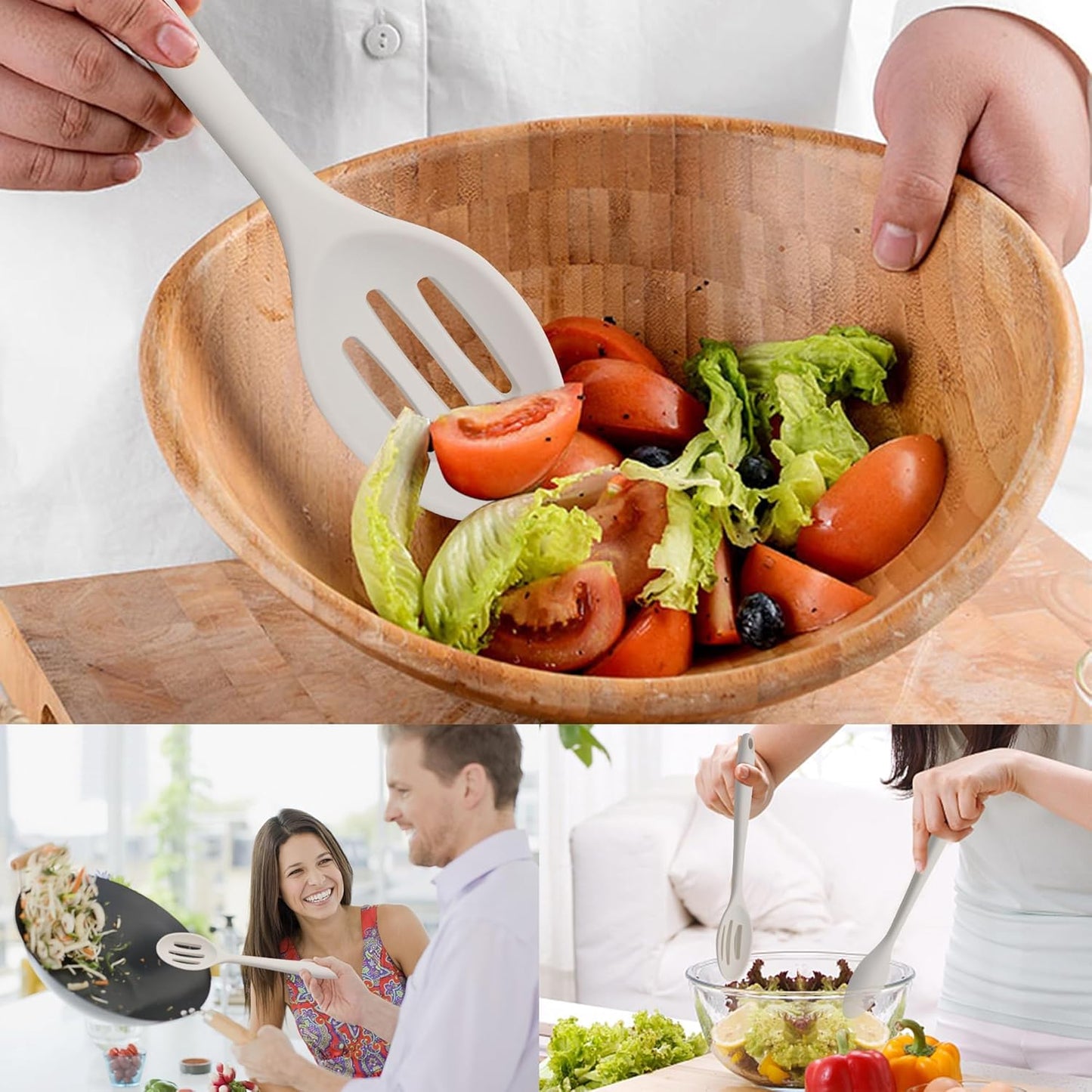 Silicone Cooking Spoon, Nonstick Kitchen Spoons for Cooking, Slotted and Solid Serving Spoon Heat Resistant, Silicone Mixing Spoons Basting for Nonstick Cookware 4 Pack