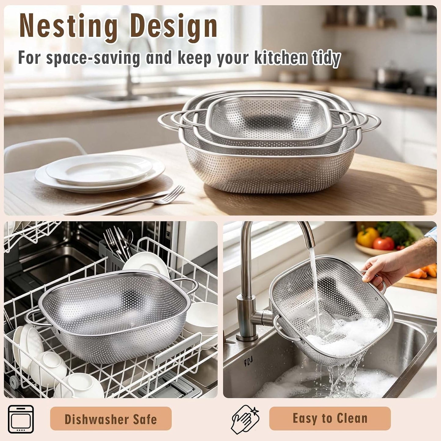 P&P CHEF Stainless Steel Colander Set, Strainers and Colanders for Kitchen