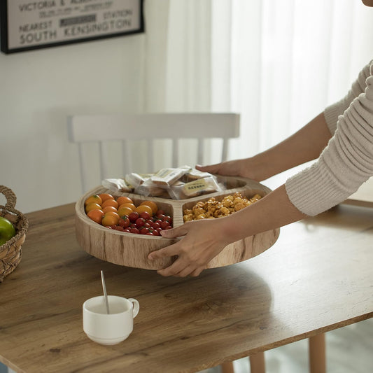 3 Sectional Round Veggie Tray with Lid – Divided Snack Tray for Dining Table, Vegetable Tray Platter, Sectioned Serving Tray for Parties, Kitchen Decoration