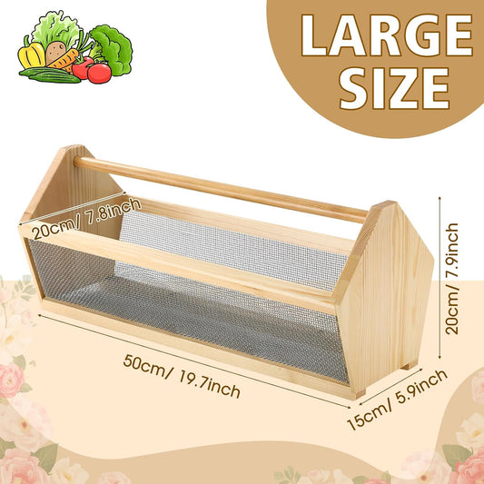 Colingmill Garden Hod Harvest Basket for Women Father Gift Garden Harvesting Basket 20 x 6 x 8 Inch Pine and Metal Mesh Gardening Hod with Handle Vegetable Fruit Gathering Gardener Supply