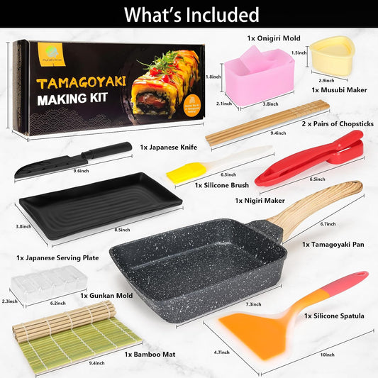 FUNGYAND Tamagoyaki Pan Set, 12-in-1 Japanese Omelette Pan, 5x7 Inches