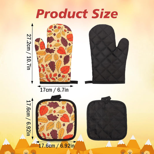 Pack of 4 Fall Oven Mitts and Pot Holders Set, Fall Maple Leaves Oven Mitts & Potholders Heat Resistant Non Slip Thanksgiving Potholders for Thanksgiving Autumn Gifts Cooking Party Favors