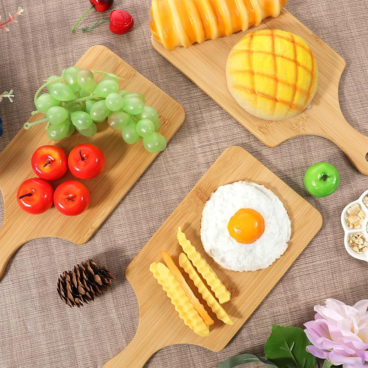 8 PCS Cutting Board Bulk, 11" x 5" Bamboo Wood Board with Handle Thicken Charcuterie Boards Mini Food Platter for Mother's Day Housewarming Gift Wedding Kitchen Home Decor