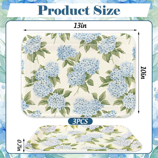 Whaline 3Pcs Hydrangea Flower Serving Trays Melamine Platter Spring Summer Floral Serving Dishes for Party Sharing Snack Fruit Dessert Supplies, 13 x 10 inch