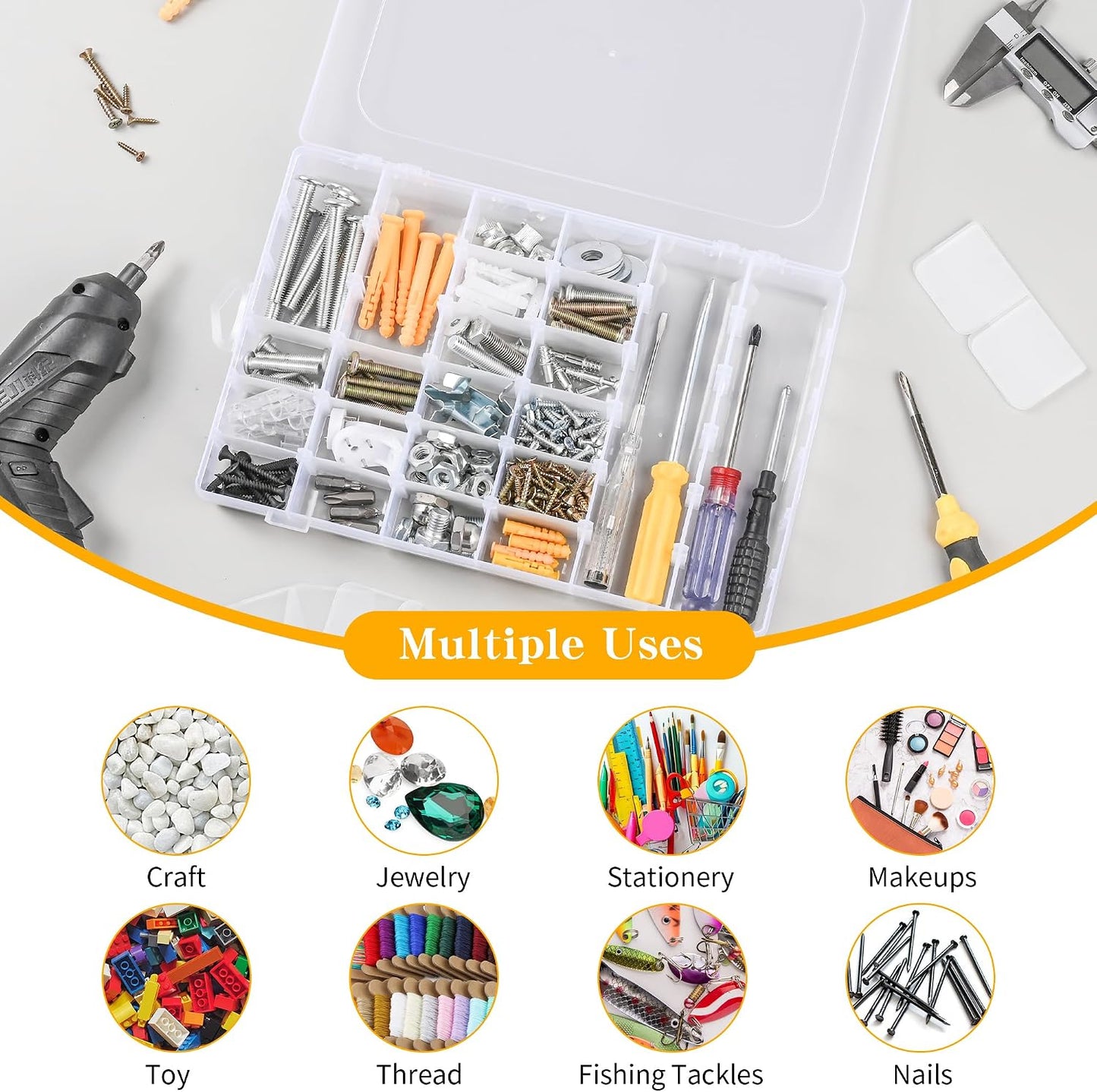 3 Pcs 36 Large Grids Clear Plastic Organizer Box with Adjustable Dividers,Multipurpose Fishing Tackle Box Craft Organizers Box for Bead,Jewelry,DIY Crafts,Art,Small Items Storage 3pack