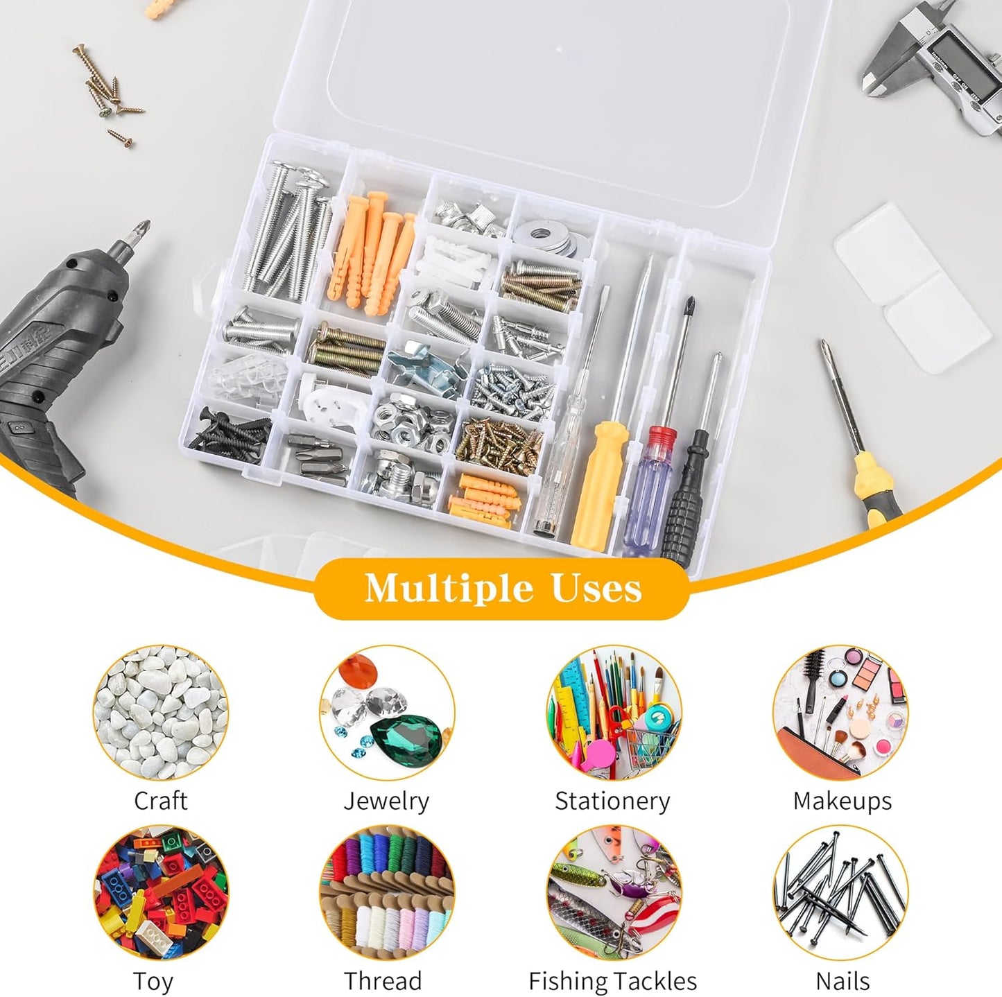 3 Pcs 36 Large Grids Clear Plastic Organizer Box with Adjustable Dividers,Multipurpose Fishing Tackle Box Craft Organizers Box for Bead,Jewelry,DIY Crafts,Art,Small Items Storage 3pack