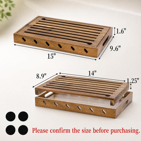 Goaste Wood Bread Cutting Board with Crumb Catcher, 15 Inch Bread Slicer Board with Crumb Holder Tray, Premium Natural Chopping Board for Bagels Sourdough Homemade Loaves, Double as Bread Serving Tray