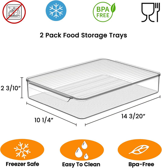 vacane 2 Pack Deli Meat Container for Fridge, Bacon Container with Lids for Refrigerator Fruit, Cold Cuts, Cheese Keeper Marinade Tray, Stackable Freezer Storage Containers