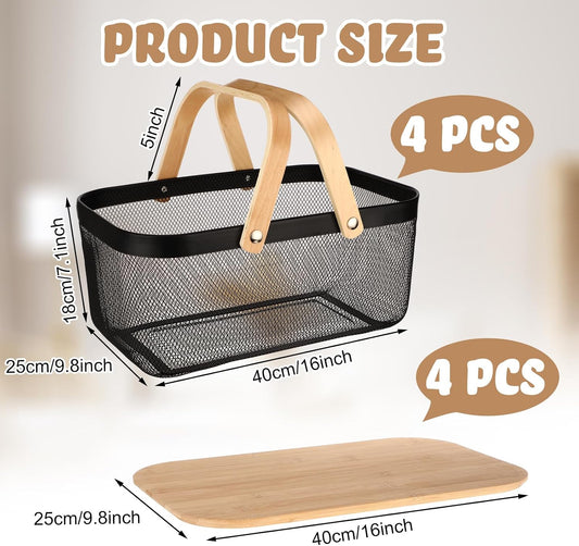 Jingmore 4 Pcs Metal Mesh Baskets with Lid, Stackable for Storage, Prevents Fruit Flies for Vegetable Fruit Kitchen Cabinet Picking Gathering Pantry Harvest Garden(16 Inch,Black)