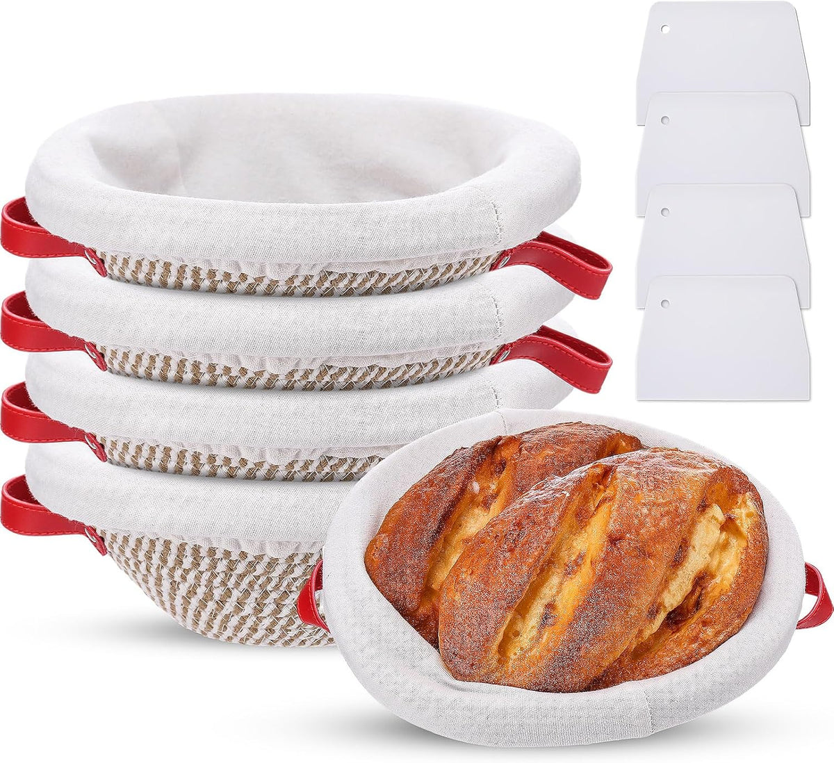 Gejoy 4 Set Banneton Bread Proofing Baskets Bulk with Liner Scraper Handle