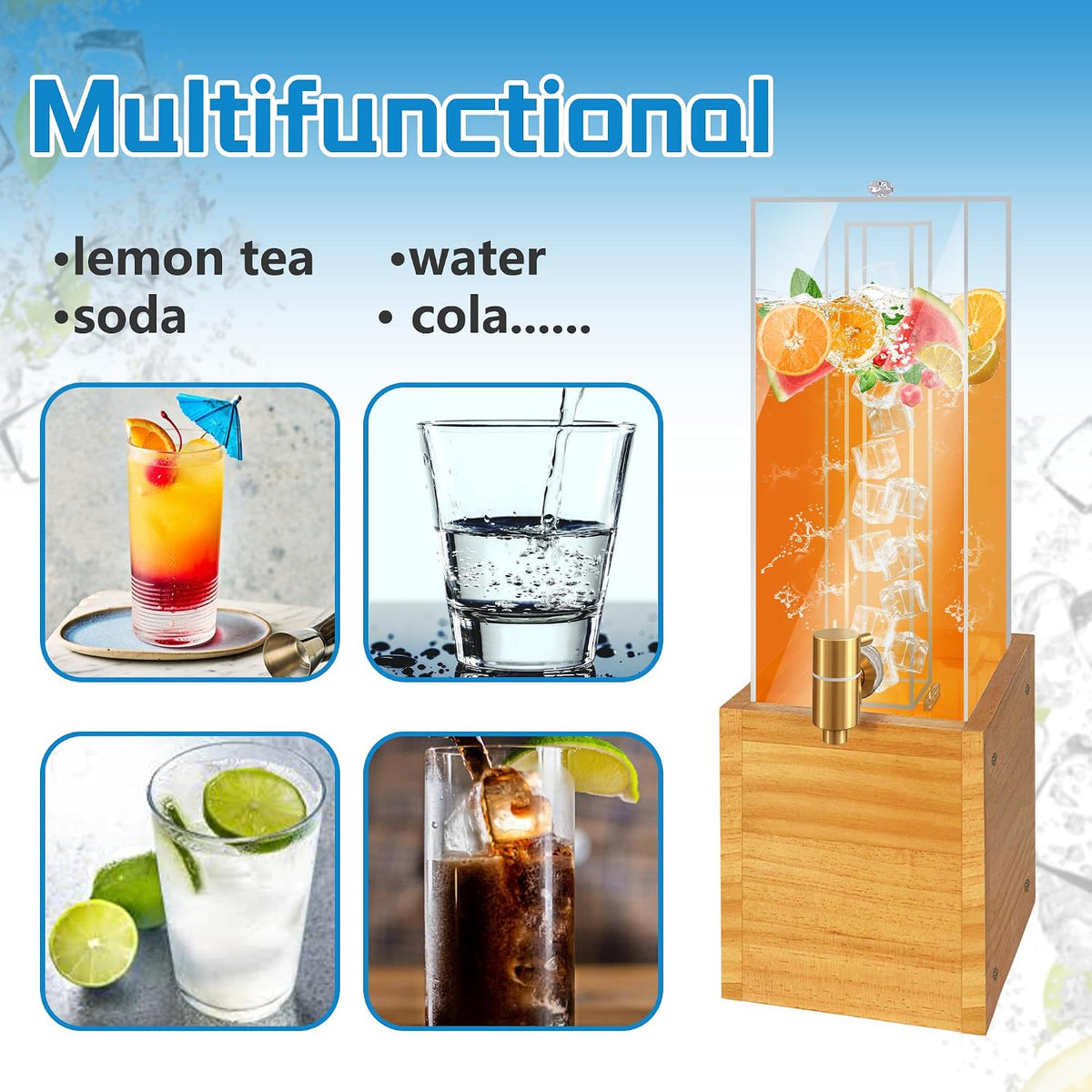 1.8 Gallon Large Drink Dispenser, Drink Dispenser with Acrylic Stand, Drink Dispensers for Parties with Ice Core, Beverage Dispenser with Airtight Valve for Water, Punch, Juice