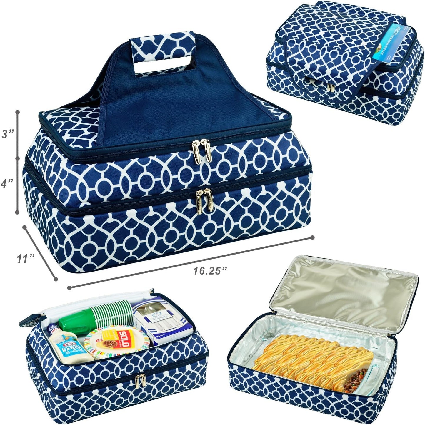 Picnic at Ascot Original Insulated Double Layer Thermal Food and Casserole Carrier- keeps Food Hot or Cold- Designed & Quality Approved in the USA