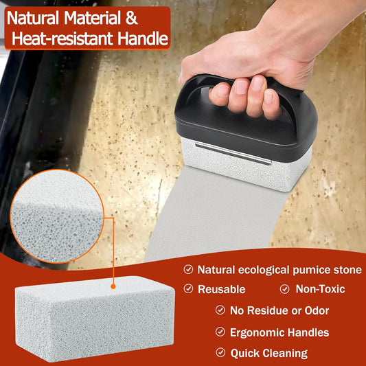 Heavy Duty Griddle Cleaning Brick with Handle, Grill Cleaner for Cleaning Flat top, Pumice Griddle Cleaning Stone Removing Stains for BBQ, Swimming Pool, Sink (5 Pack)