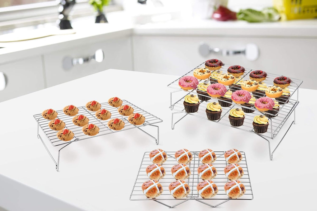 P&P CHEF 4-Tier Cooling Rack Set, Stainless Steel Stackable 15" x 10" Rack