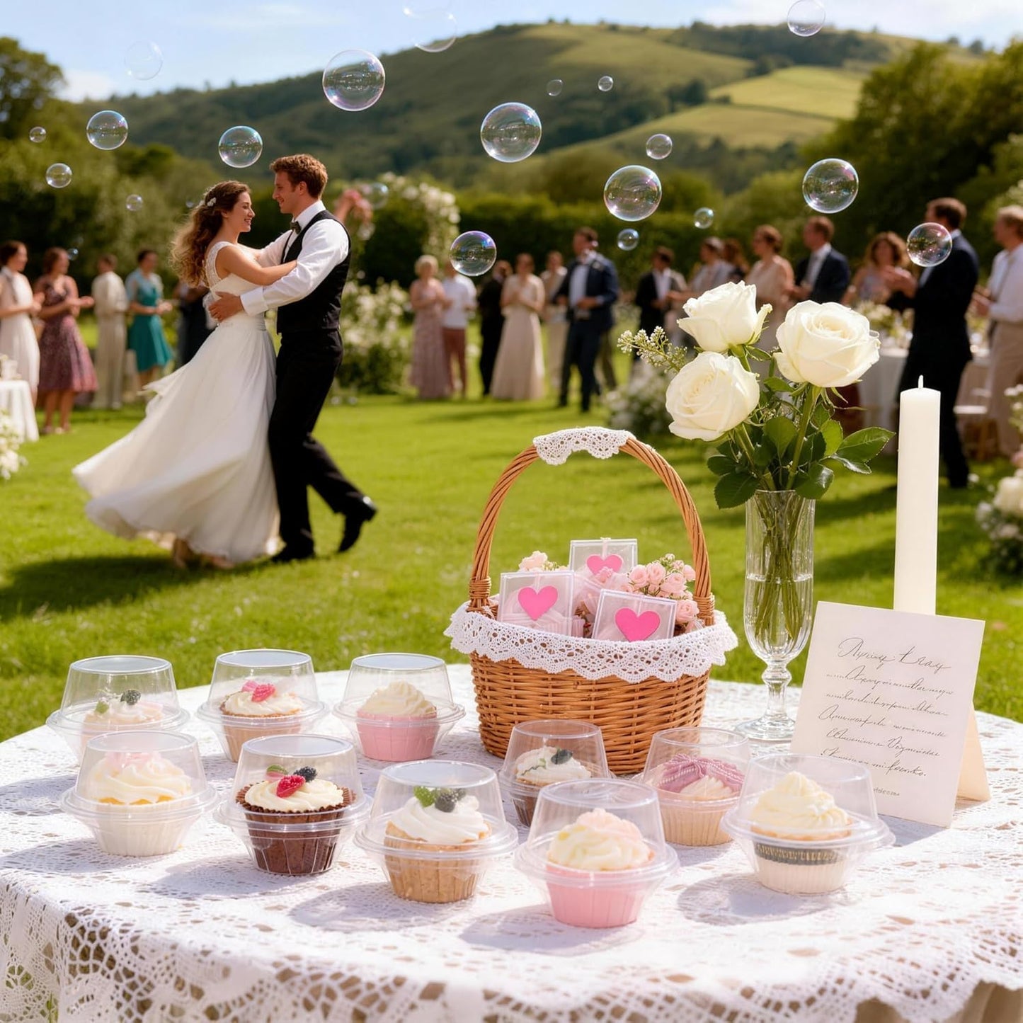 50 Pcs Cupcake Boxes Plastic Individual Cupcake Containers Single Cupcake Carrier with Connected Airtight Dome Lid for Party