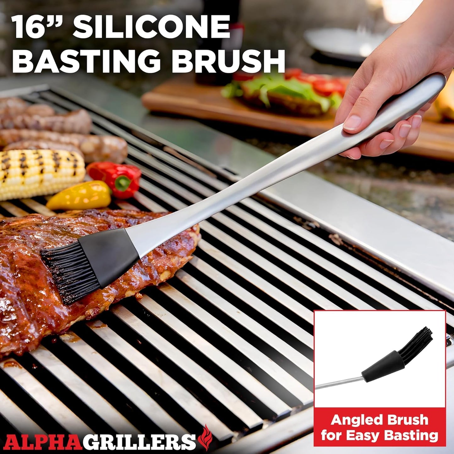 Alpha Grillers Grilling Accessories - BBQ Accessories Grill Set with Spatula, Fork, Brush & Tongs - Outdoor Barbecue Utensils Fathers Day Gift for Dad Husband Men Him Boyfriend
