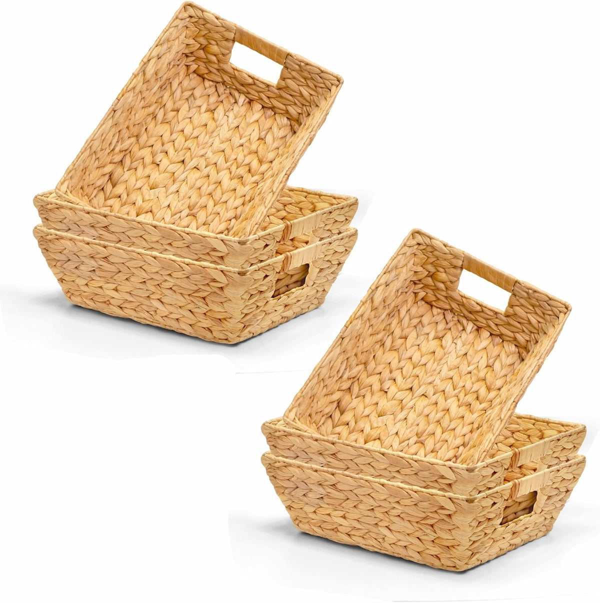 M4DECOR Set of 12 Water Hyacinth Wicker Storage Baskets for Shelves – Woven Snack Baskets for Organizing Pantry, Closet – Natural Storage Bins with Handles (12 Packs)