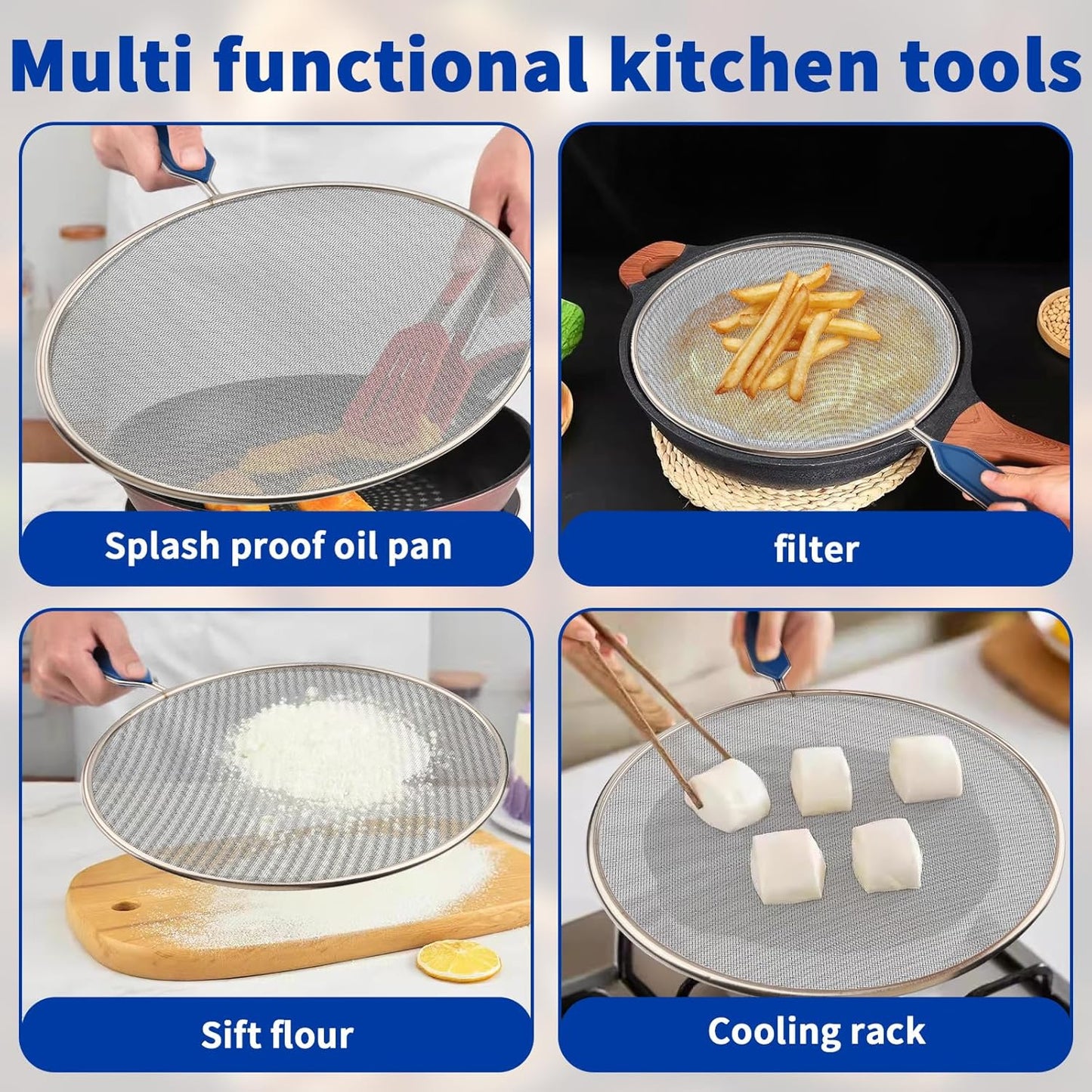 Splatter Screen for Frying Pan - 8.3’’ Stainless Steel Grease Splatter Guard with Grip Handle- Ultra Fine Mesh Cover Oil Splash when Sizzling Bacon, Cooking Fried Chicken or Popcorn