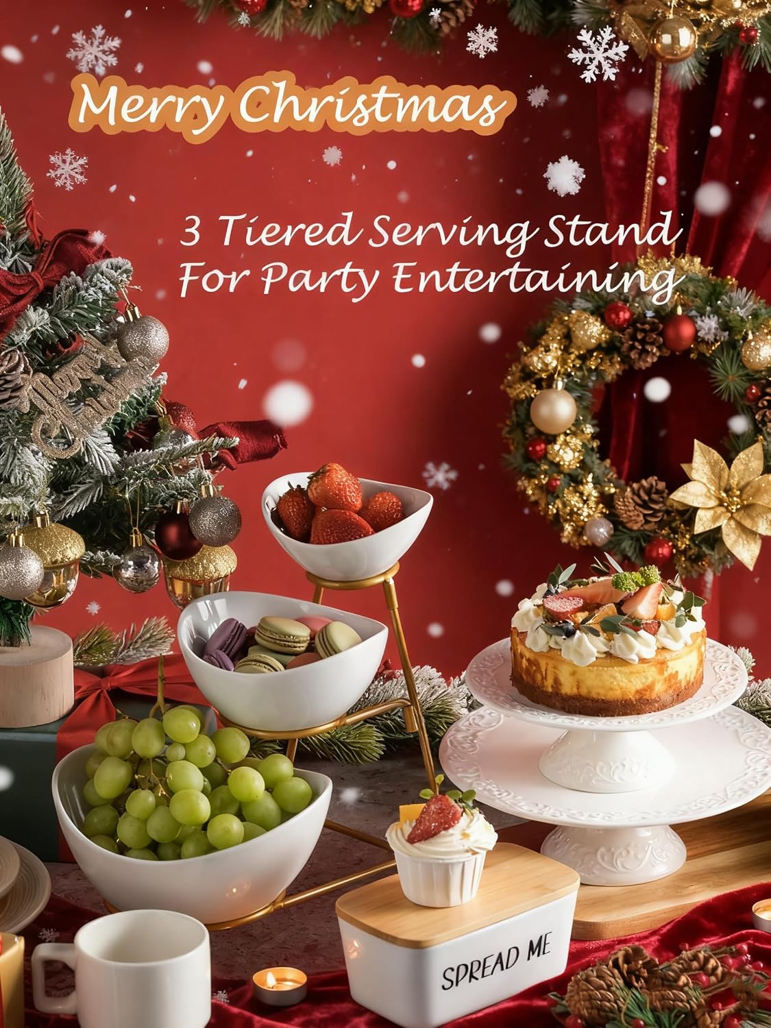 Gomakren 3 Tiered Oval Serving Bowl with Collapsible Metal Rack, Chip and Dip Serving Set, Dessert Appetizer Bowl Set (45oz / 17.5oz / 7oz), Serving Bowls For Mothers Day Entertaining (Gold Stand)