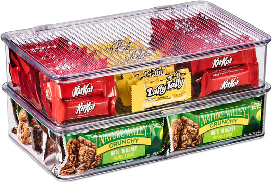 Sorbus Pantry Storage Organizer with Lids- Clear Plastic Refrigerator Organizer Bins- Multi Purpose & Versatile Stackable Cabinet Organizers- Cosmetics, Laundry, Office Supplies Food Organizer- 2 Pack
