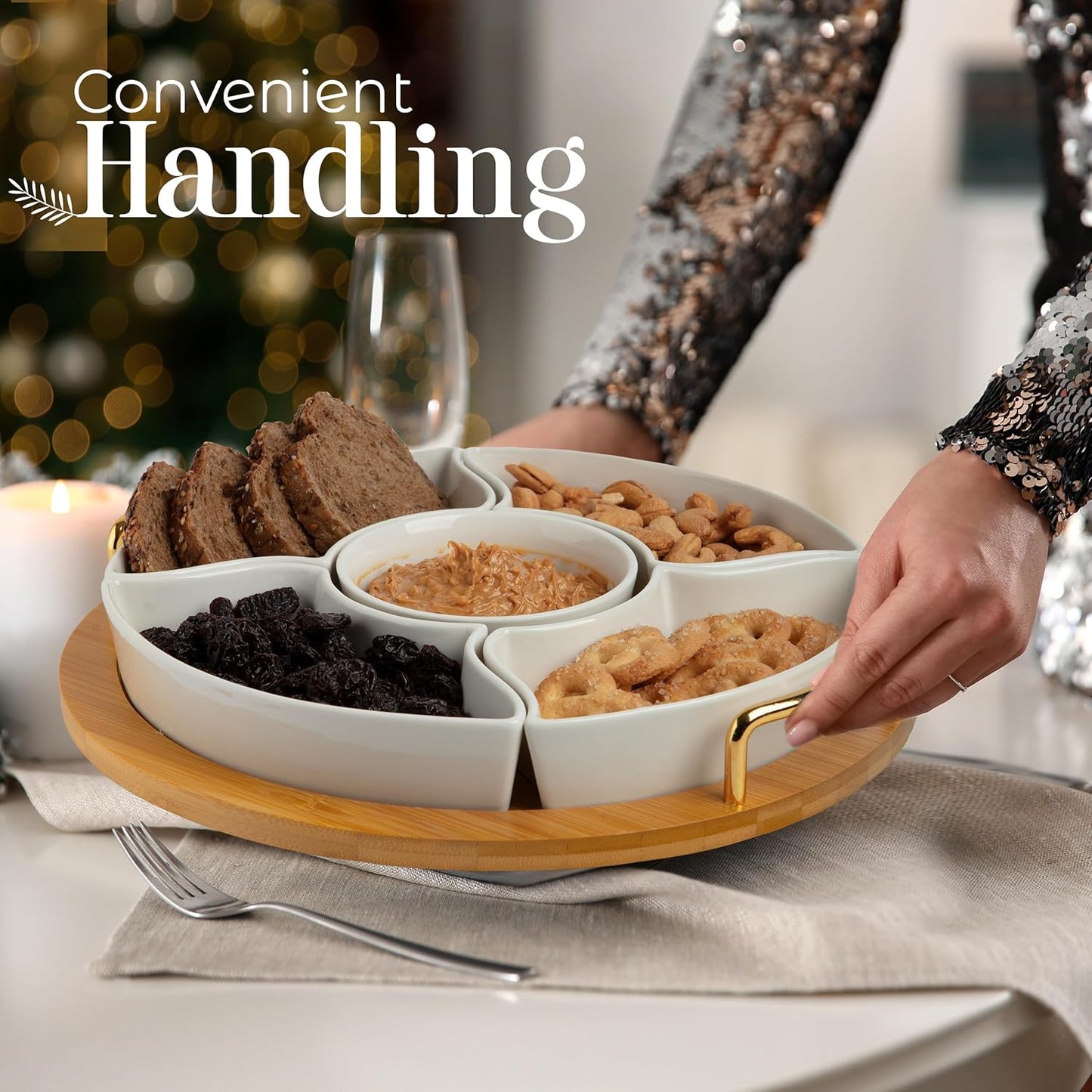 Chip and Dip Serving Set, 13.5" Serving Platters and Trays, Appetizer Serving Tray, Divided Serving Tray, Party Serving Relish Trays and Platters, Lazy Susan Taco Bar, Lazy Susan Serving Platter