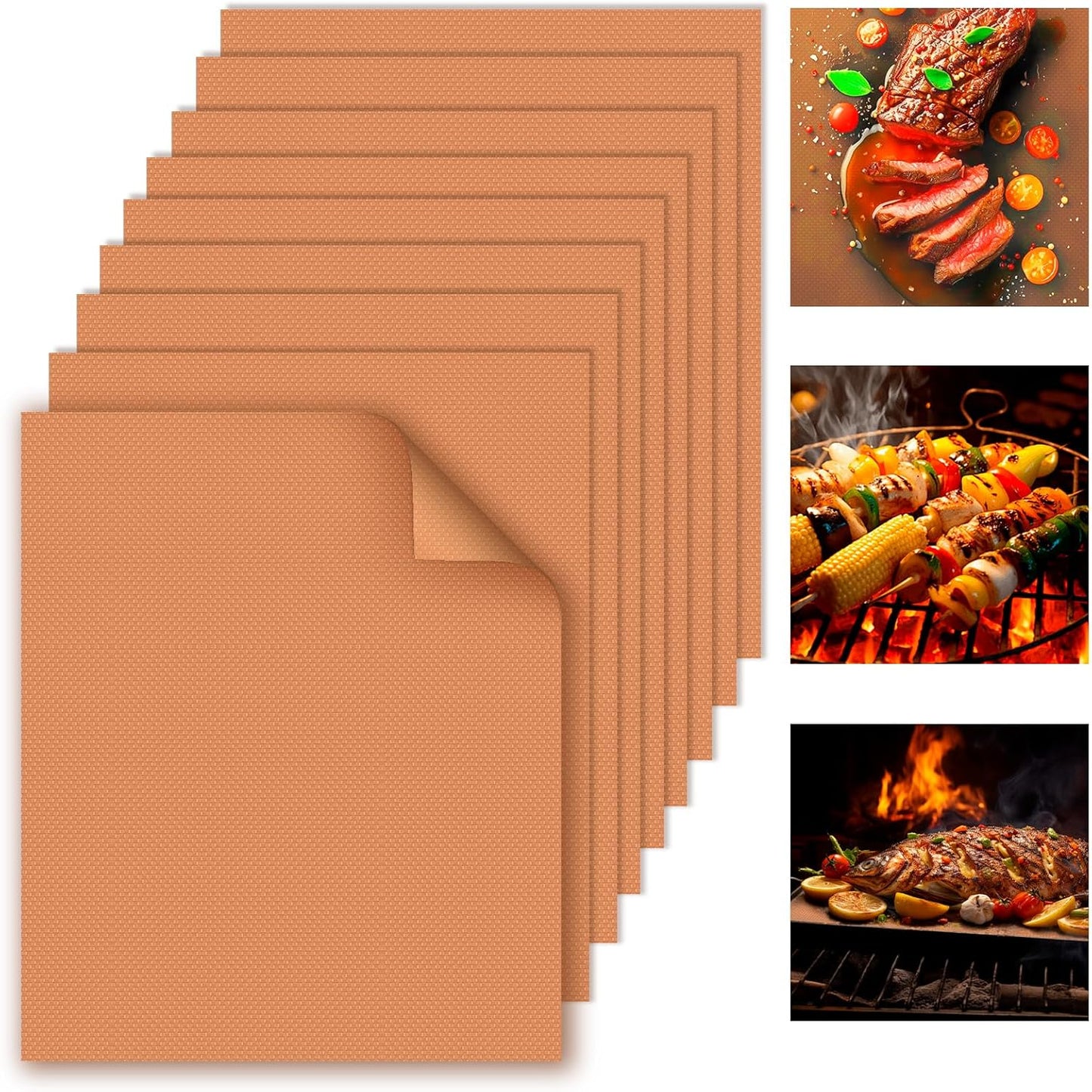 WIBIMEN Grill Mats for Outdoor Grill, Copper 7pcs Grill Mat, 100% Non-Stick PFOA Free 15.75 x 13", Heavy Duty, Reusable and Easy to Clean - Gas Charcoal & Electric BBQ