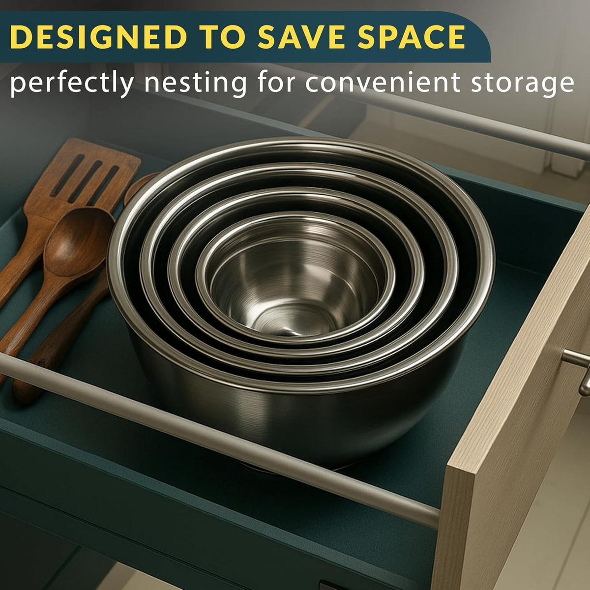 Stainless Steel Mixing Bowls with Lids, Nesting Metal, 1.5/3/5 Qt