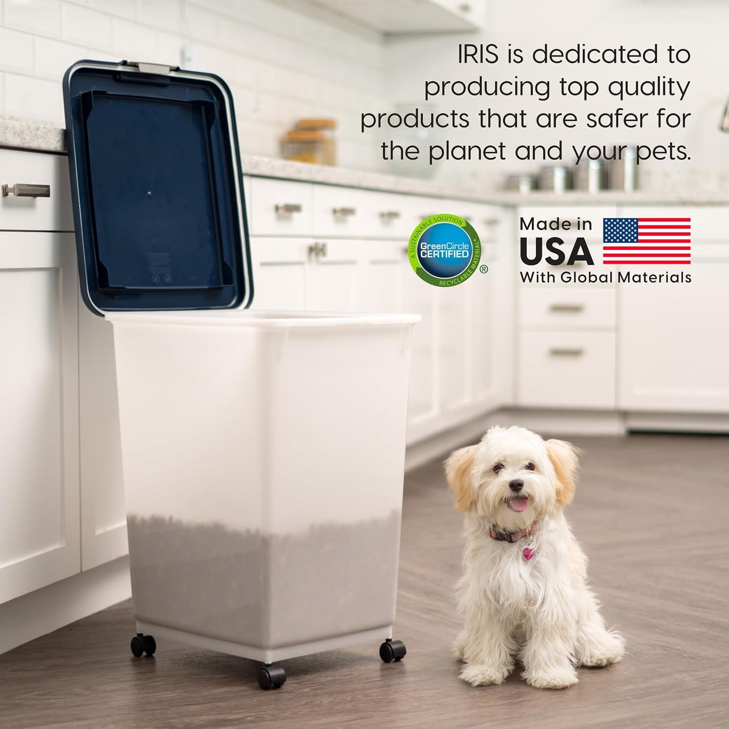 IRIS USA Airtight Dog Food Storage Container, Up to 30 lbs, Attachable Wheels, for Dog Cat Bird and other Pet Food Storage Bin, Keep Fresh, Easy Mobility, BPA Free, Black