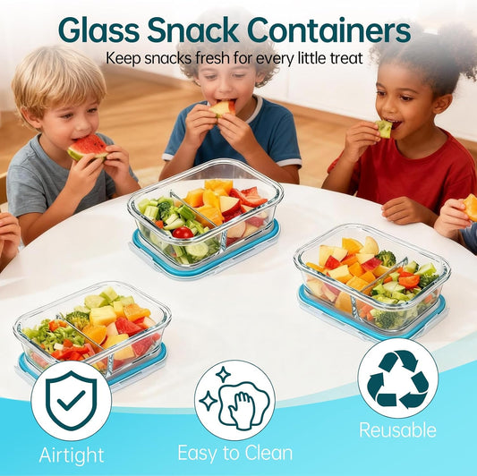 3 Pack Glass Snack Containers, Glass Snack Pack Containers with Airtight Lids, No Leak, Easy Open Small Food Storage Container, Reusable Meal Prep Container, Perfect Lunch Box for Outdoor