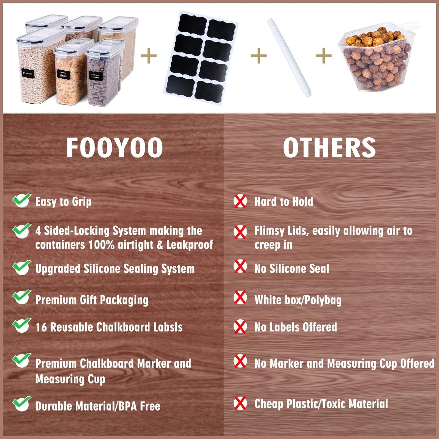 FOOYOO Cereal Containers Storage Set - 4 Piece Airtight Large Food Storage Containers(135.2oz), BPA Free Dispenser Plastic Cereal Storage Containers
