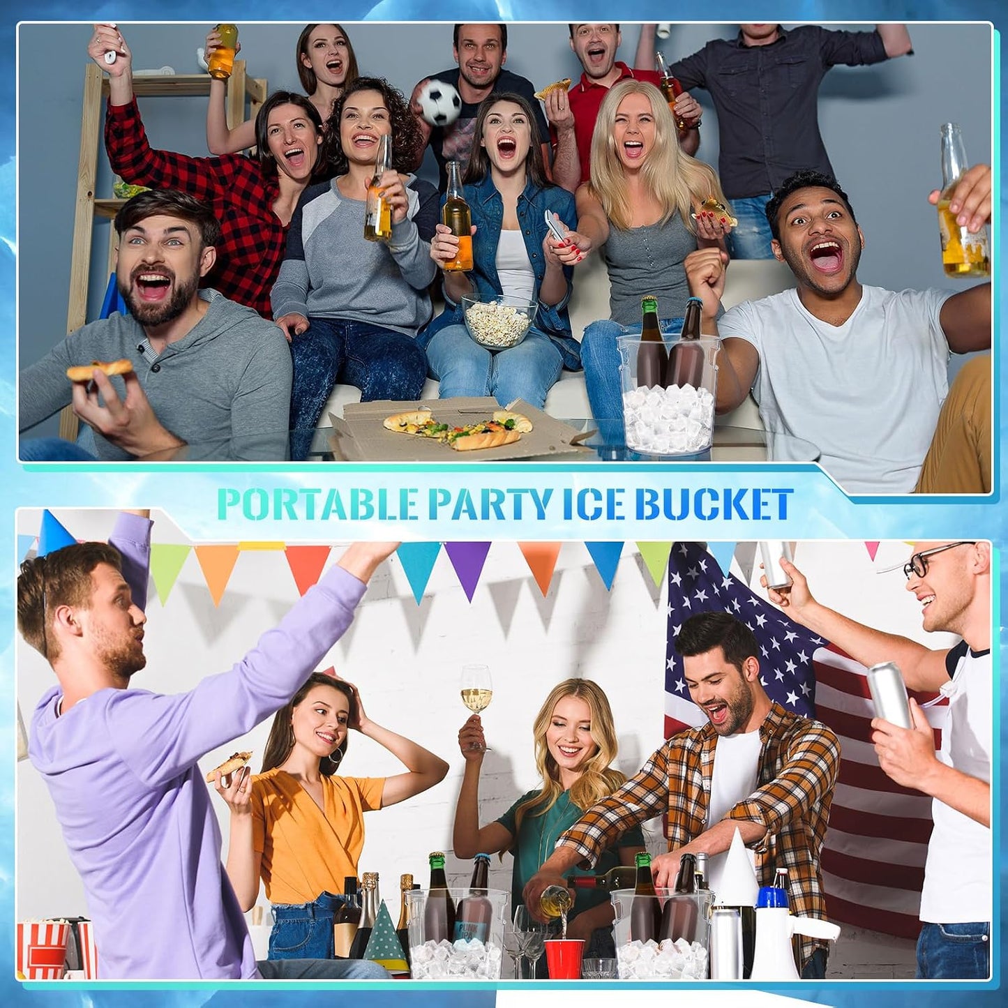 Tessco 12 Pcs Plastic Ice Buckets Bulk Clear Champagne Beer Bucket Cooler with Built in Handle Stackable Beverage Tubs Wine Chiller Bin for Party BBQ Bar Wedding Pool Outdoor Event(3.2L/3.3Quart)