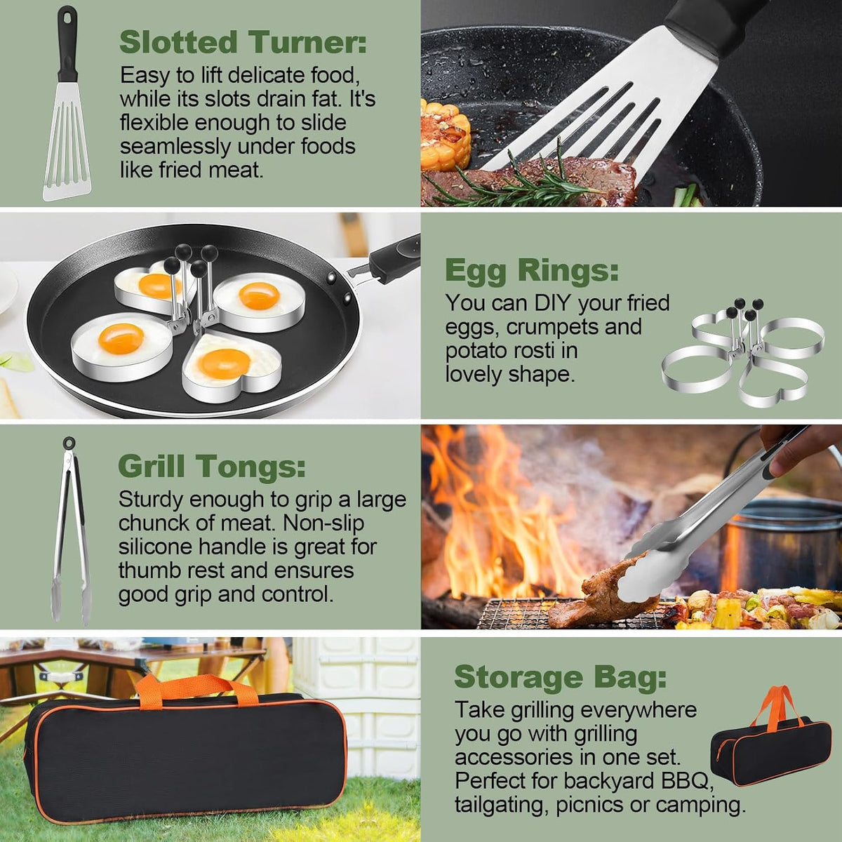 18PCS Griddle Accessories Kit, Flat Top Grill Accessories Set for Blackstone and Camp Chef, Grill Spatula Set with Enlarged Spatulas, Basting Cover, Scraper for Outdoor BBQ