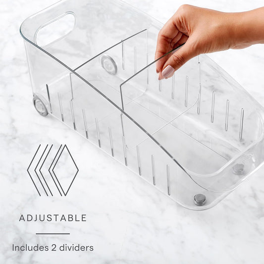 YouCopia RollOut Fridge Drawer 6", BPA-Free Clear Rolling Refrigerator Organizer Bin with Adjustable Dividers and Handles for Produce, Food, Meal and Snack Storage