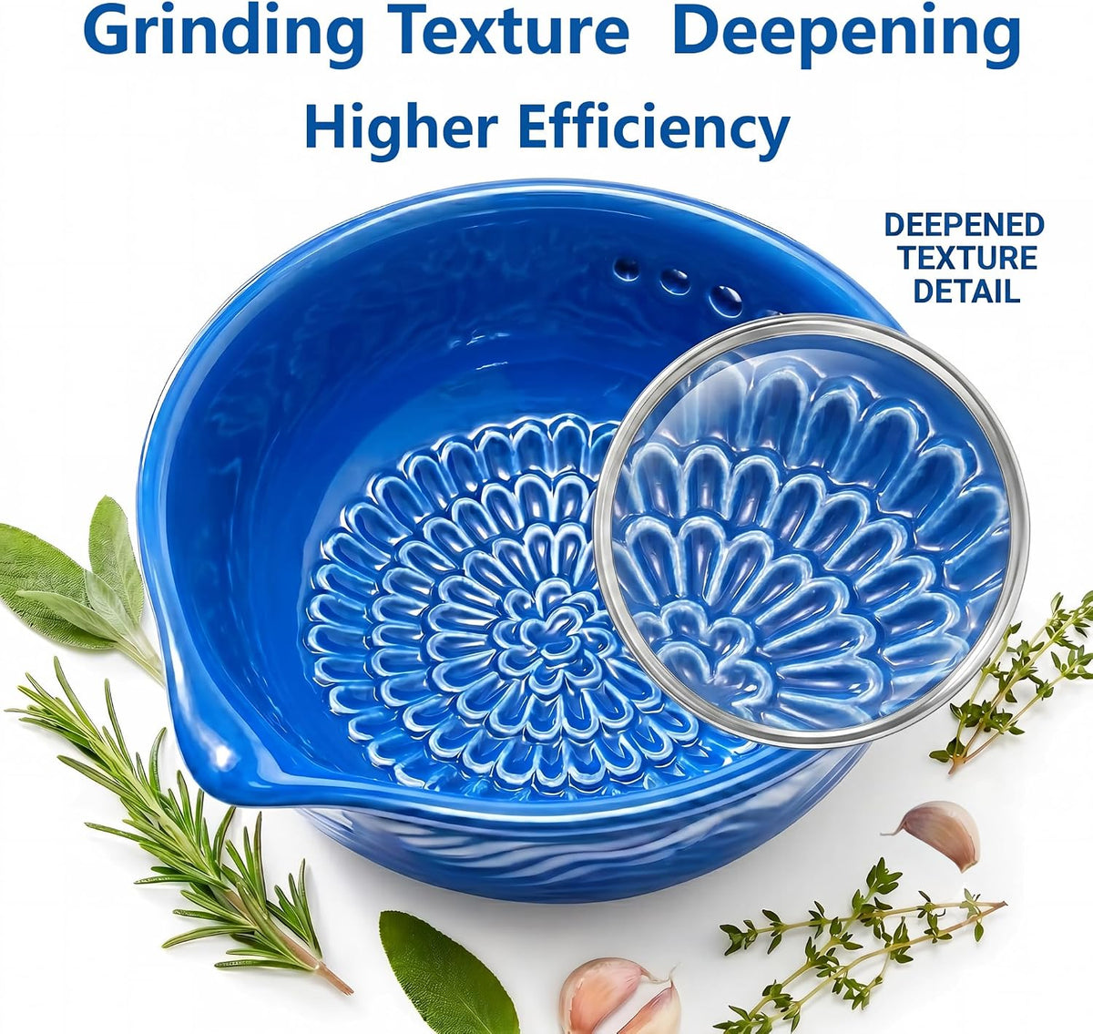 3-in-1 Ceramic Grater Bowl,Garlic Ginger Grinder with Herb Stripper