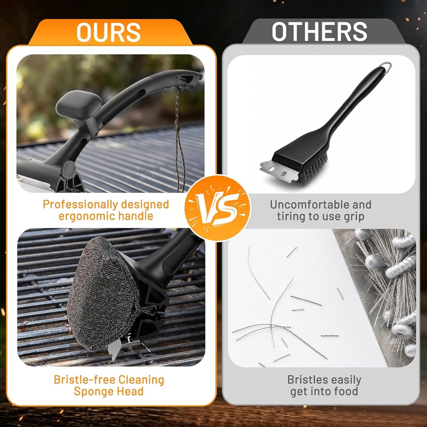 BBQ Grill Brush Bristle Free - Grill Cleaner Brush with Replaceable Heads for Cast Iron/Stainless Steel Porcelain/Gas/Charcoal Grates, Safe Grill Brush for Outdoor Grill, Grill Scraper Cleaning Brush