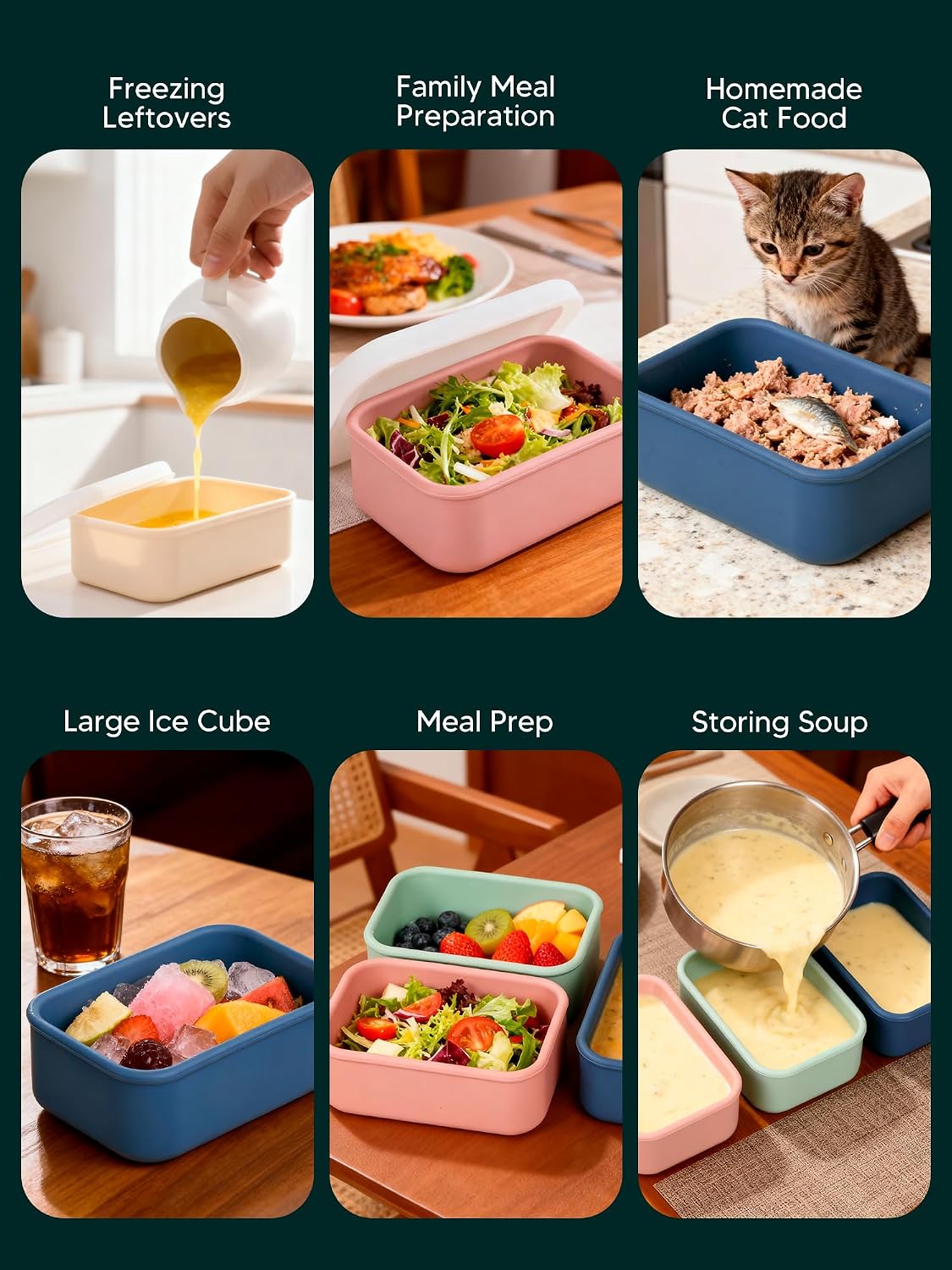 8 PCS 2 Cup Silicone Freezer Molds with Lid, Meal Prep Freezer Molds Silicone Freezer Containers Reusable Food Preserving Tray Freezing Ice Trays for Soups Sauces Stews