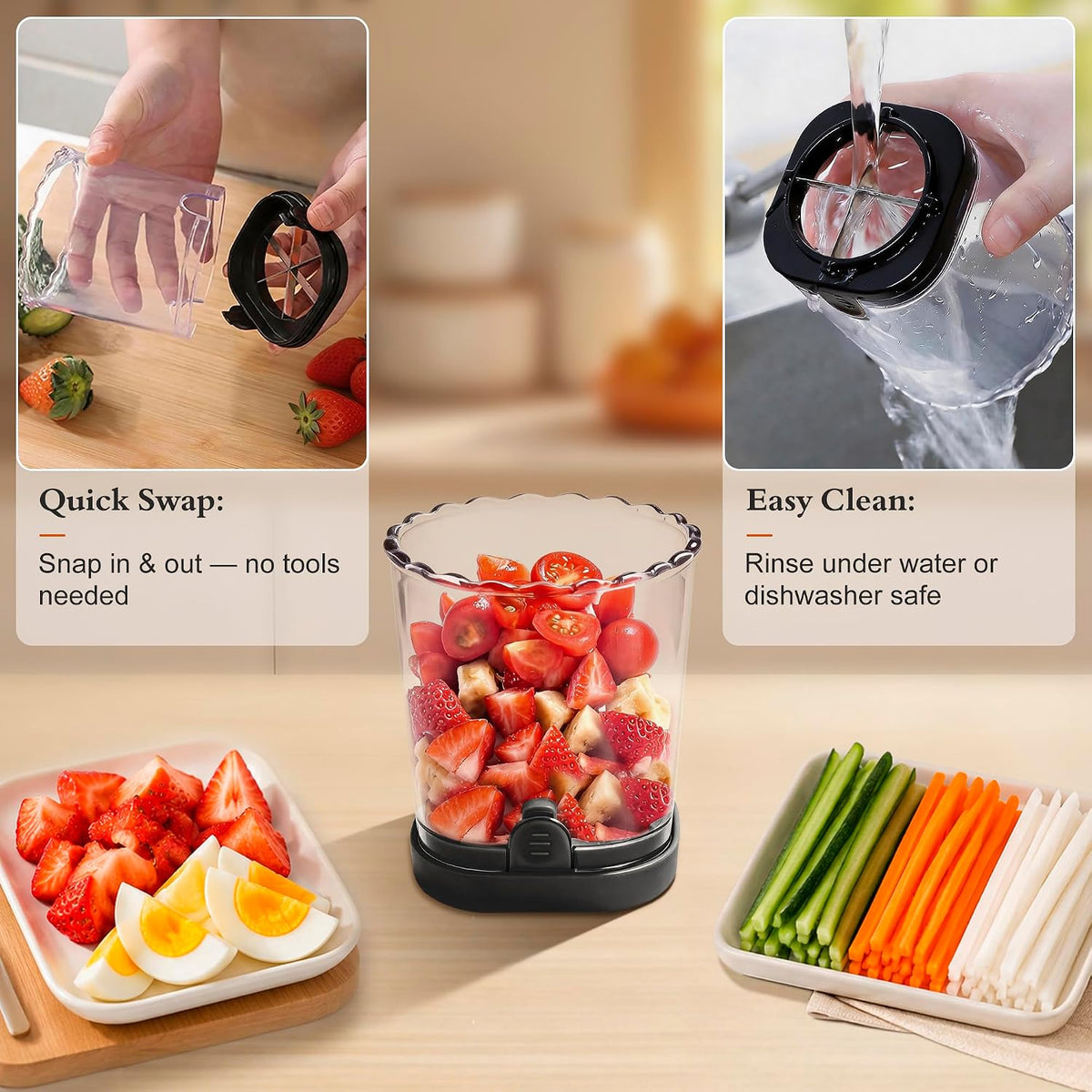 Fruit Slicer Cup 4 (6) Slice Blade Detachable Perfect Salads Sushi Pink