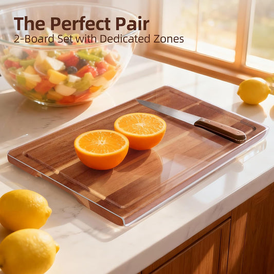Checkered Cutting Board Set for Kitchen - 3 PCS Solid Wood End Grain Checkerboard Chopping Board with Holder & Juice Groove, Wooden Cutting Boards for Meat, Vegetables, Fruits (S, M, L)