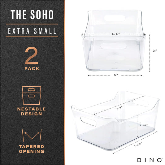 BINO | Plastic Storage Bins, Large - 2 Pack, Clear | THE SOHO COLLECTION | Pantry Organizers and Storage Containers | Fridge Organizer Bins | Kitchen Cabinet Organizer | Medicine Cabinet Bin