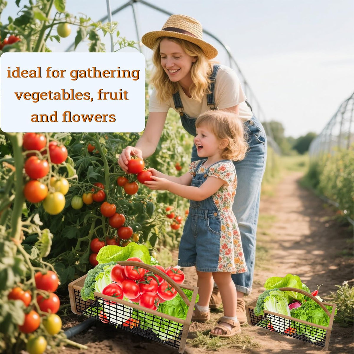 Garden Hod Harvest Basket, Durable Wooden Gardening, Supply Suitable For Kitchen, Picnic And Outdoor Picking