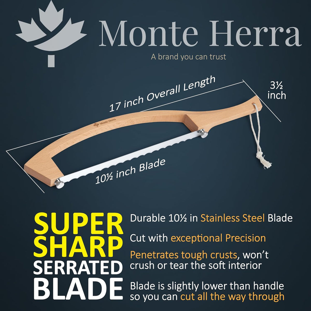Adjustable Bread Knife for Homemade Bread with 1/2" and 1" Thickness Guides