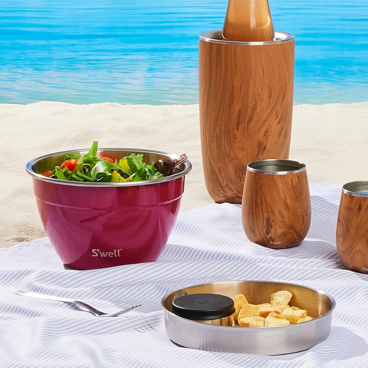 S'well Stainless Steel Salad Bowl Kit 64oz, Peacock Blue, Comes with 2oz Mini Canister and Removable Tray for Organization, Leakproof, Easy to Clean, Dishwasher Safe