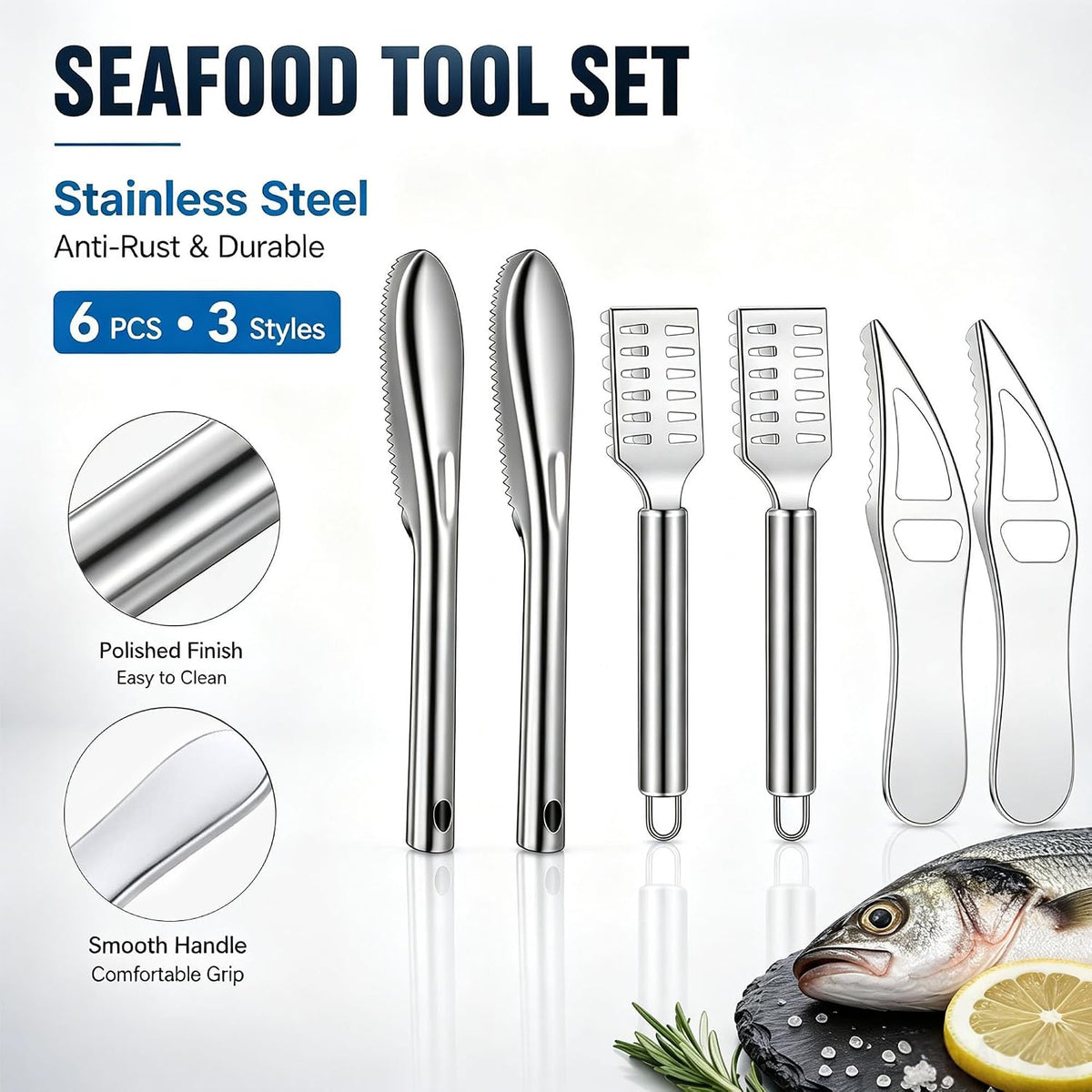 6-Piece Fish Scaler & Fish Scale Remover with Sawtooth Edge and Handle