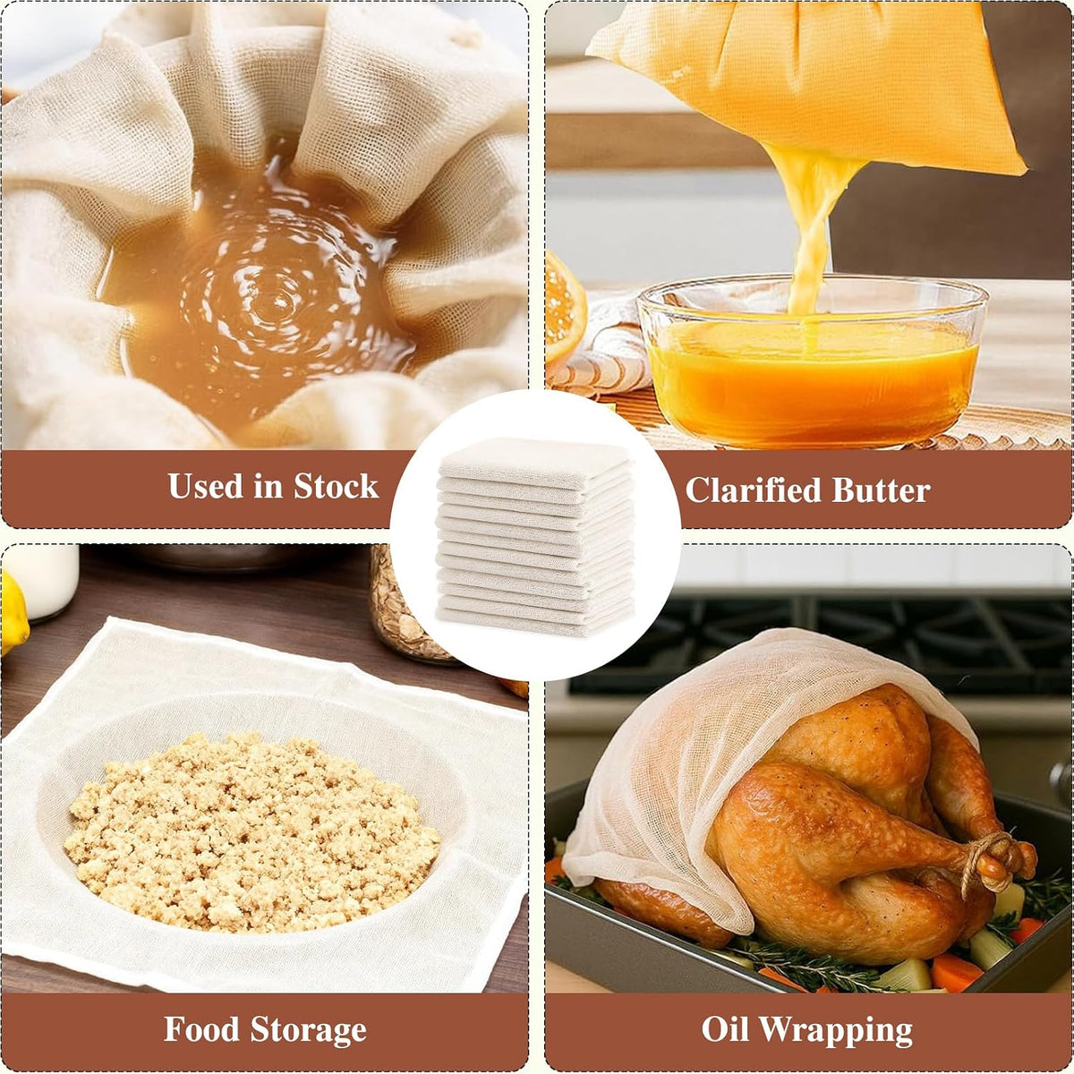 Reusable Cheese Cloths, Organic Cotton Cheese Cloths 20x20 inches, Suitable For Filtering, With Edges, Cheese-Making, Juicing, Baking and Turkey Cooking.