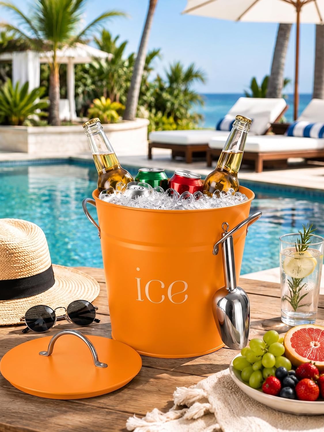 3Qt Black Galvanized Ice Bucket with Lid, Scoop & Handles - Ideal for Cocktails, Parties, BBQs, Wine & Champagne. Double-Layer Insulated Outer & Galvanized Inner Layer, Perfect for Home & Outdoor Use